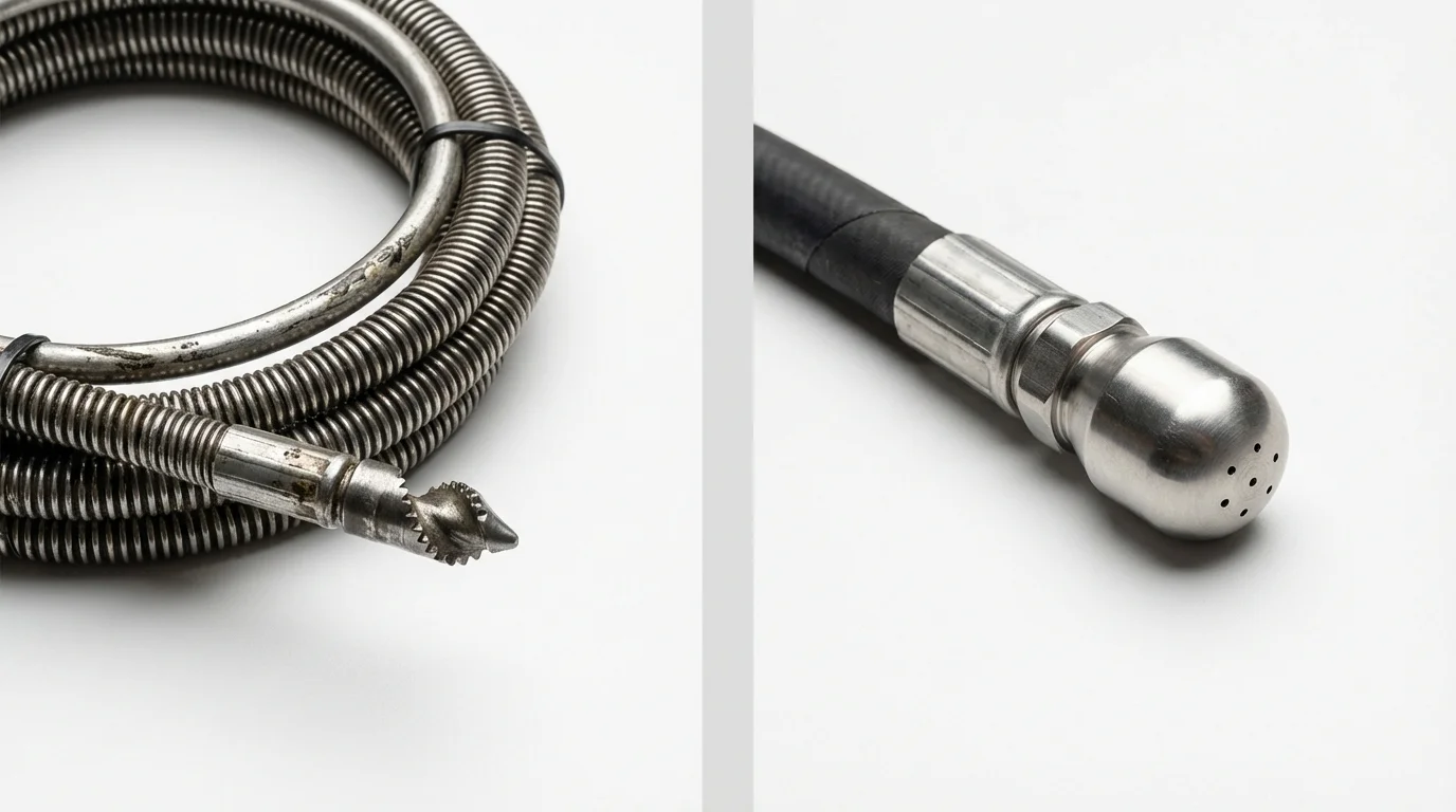 Drain snake cable and hydro jetting nozzle used for drain cleaning in Marlinton, WV