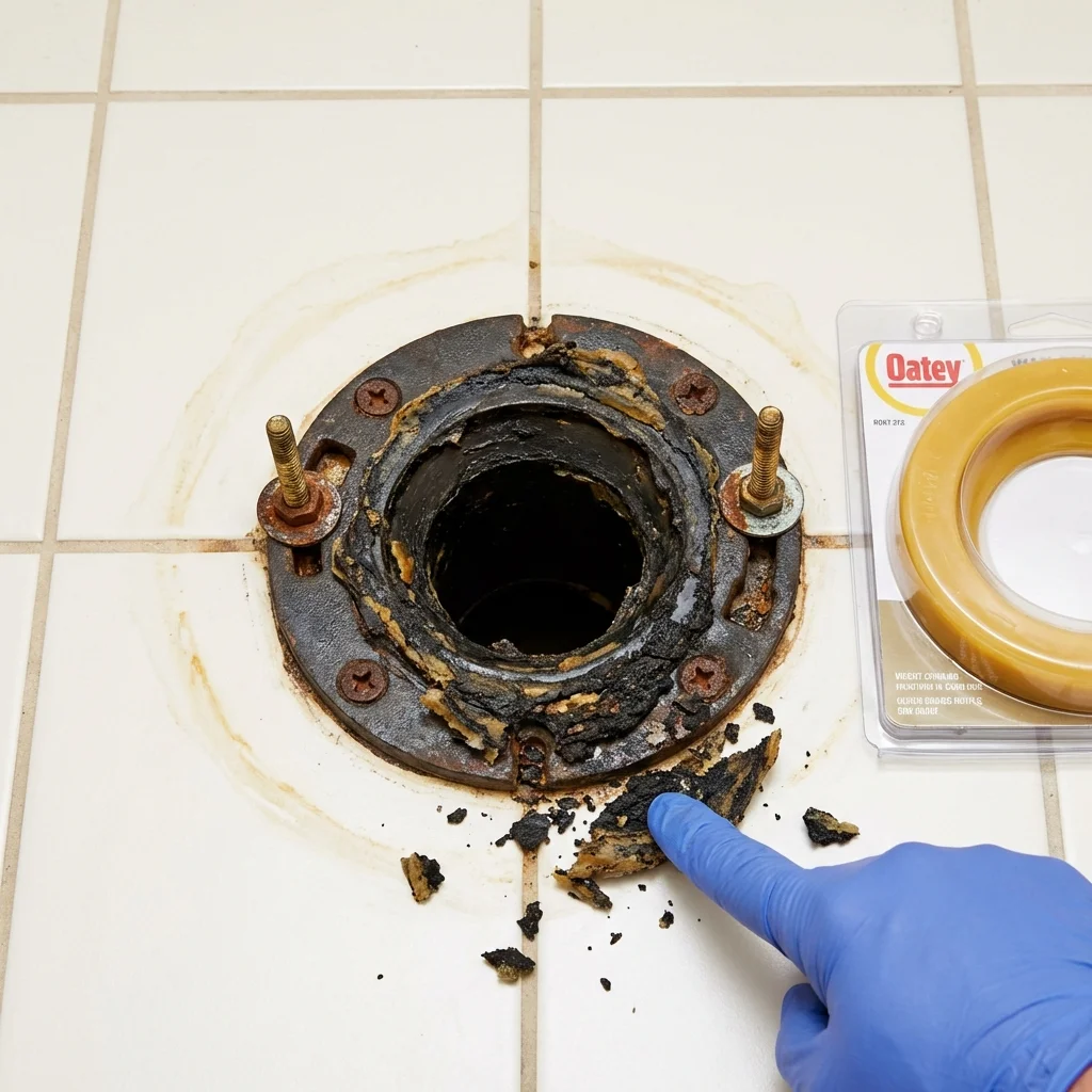 Failed wax ring showing water seepage at the base of a toilet in a Marlinton, WV home