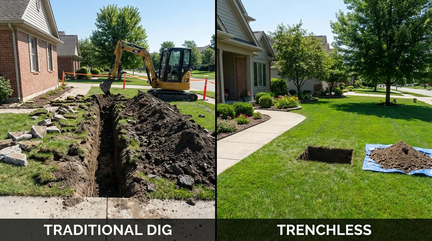 Trenchless sewer repair with minimal yard damage versus traditional excavation in Marlinton, WV